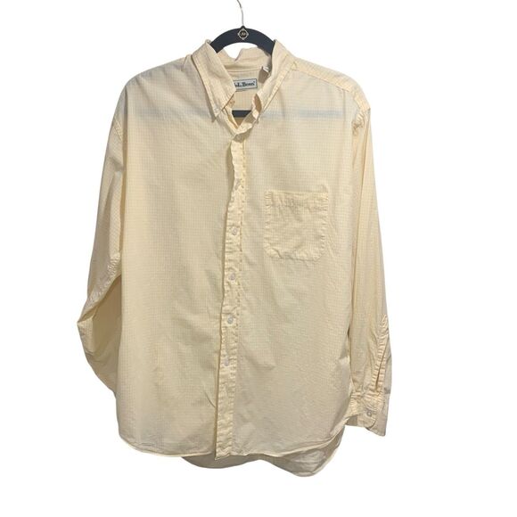 LL Bean Mens Vintage Yellow White Gingham Long Sleeve Button Up Shirt L Outdoors - Picture 1 of 6